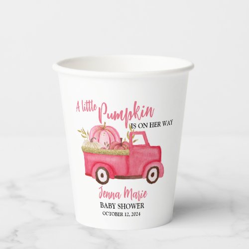 A Little Pumpkin Rustic Pink Truck  Paper Cups