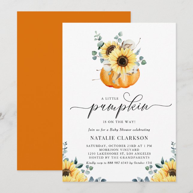 A Little Pumpkin Rustic Sunflower Fall Baby Shower Invitation (Front/Back)