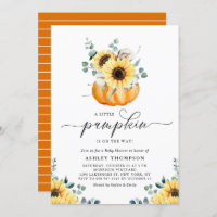 A Little Pumpkin Rustic Sunflower Fall Baby Shower Invitation