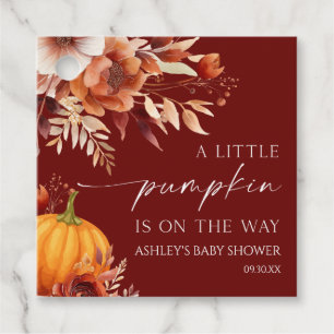 A Little Pumpkin Rusty Burgundy Floral Baby Shower Favor Tags
