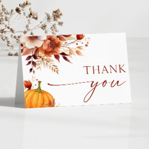 A Little Pumpkin Rusty Burgundy Floral Baby Shower Letterpress Thank You Card