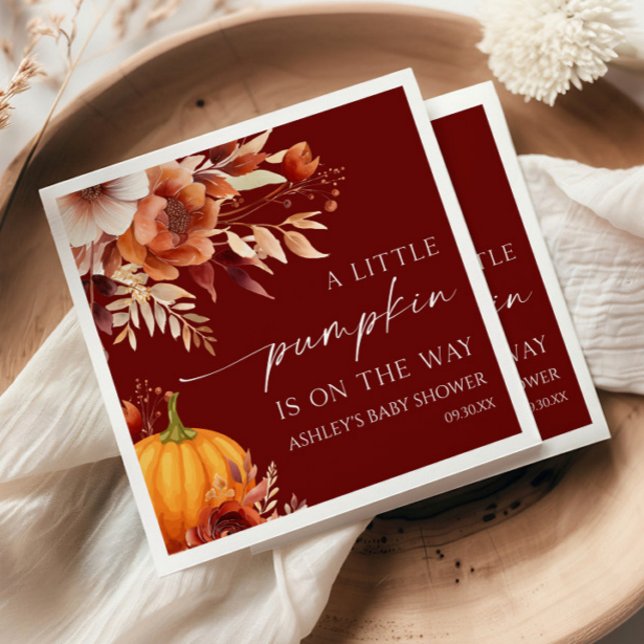 A Little Pumpkin Rusty Burgundy Floral Baby Shower Napkins (Creator Uploaded)
