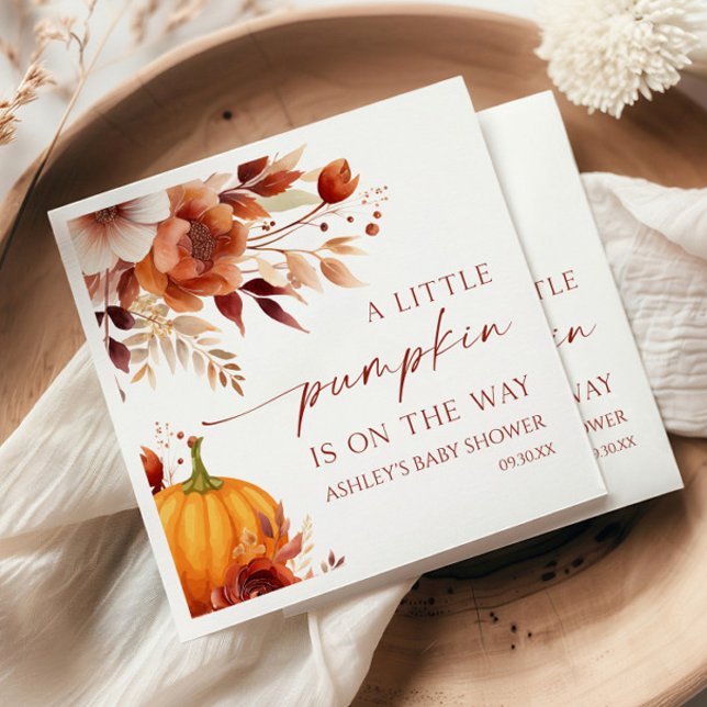 A Little Pumpkin Rusty Burgundy Floral Baby Shower Napkins (Creator Uploaded)