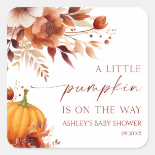 A Little Pumpkin Rusty Burgundy Floral Baby Shower Square Sticker