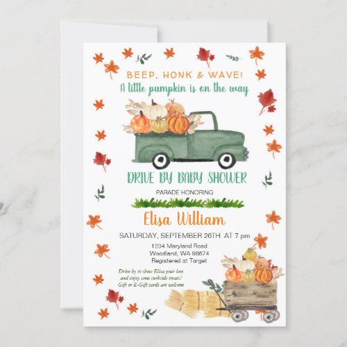 A Little Pumpkin Safari Drive By Baby Shower Invitation