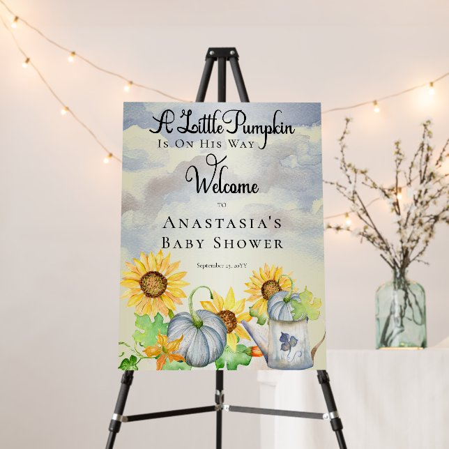 A Little Pumpkin | Sunflowers Boy Baby Shower Foam Board (In Situ (Stand))