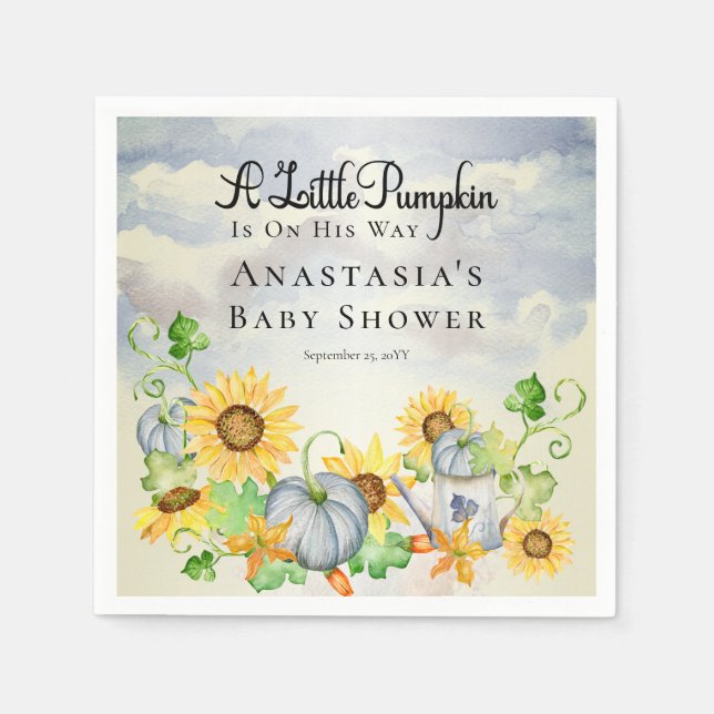 A Little Pumpkin | Sunflowers Boy Baby Shower  Napkins (Front)