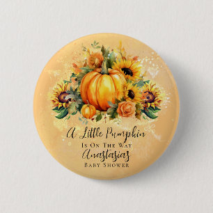 A Little Pumpkin Sunflowers Fall Baby Shower Button