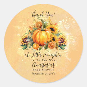A Little Pumpkin   Sunflowers Fall Baby Shower Classic Round Sticker