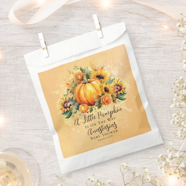 A Little Pumpkin | Sunflowers Fall Baby Shower Favor Bag (Clipped)