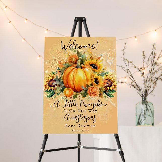 A Little Pumpkin | Sunflowers Fall Baby Shower Foam Board (In Situ (Stand))