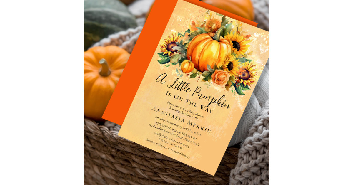 Fall Sunflowers Little Pumpkin Baby Shower Invitations