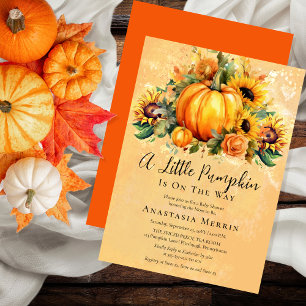 A Little Pumpkin Sunflowers Fall Baby Shower Invitation