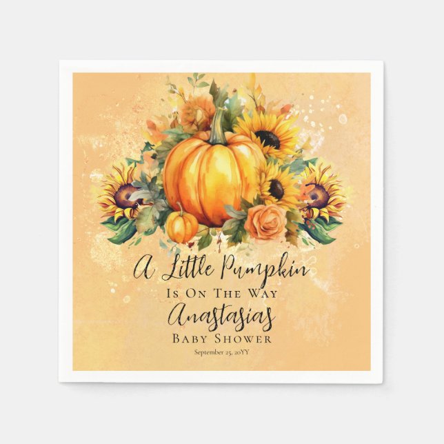 A Little Pumpkin | Sunflowers Fall Baby Shower Napkins (Front)