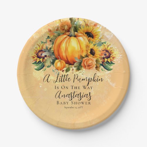 A Little Pumpkin  Sunflowers Fall Baby Shower Paper Plates