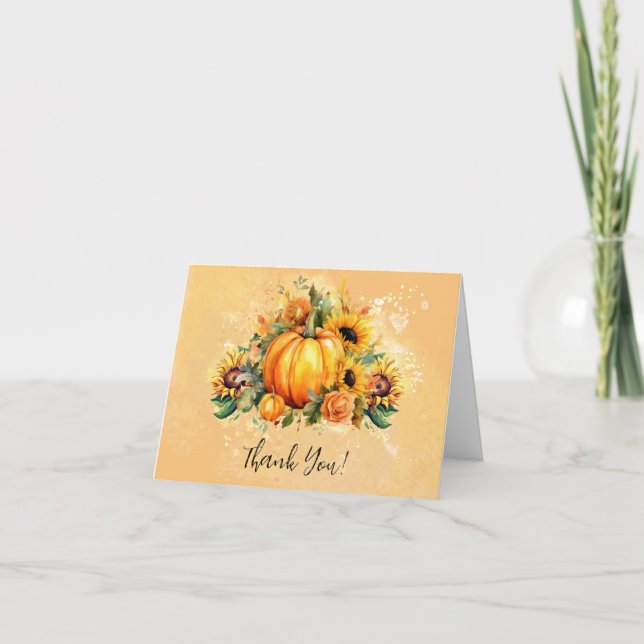 A Little Pumpkin | Sunflowers Fall Baby Shower Thank You Card (Front)