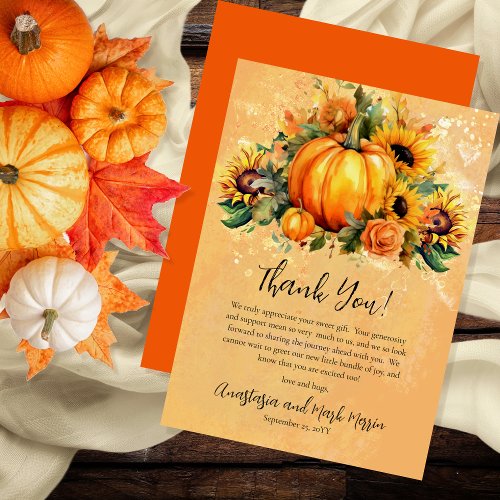 A Little Pumpkin  Sunflowers Fall Baby Shower Thank You Card