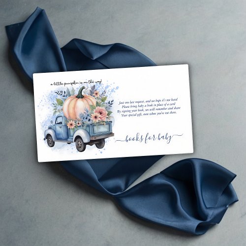 A Little Pumpkin Truck Blue Watercolor Baby Shower Enclosure Card