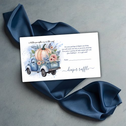 A Little Pumpkin Truck Blue Watercolor Baby Shower Enclosure Card