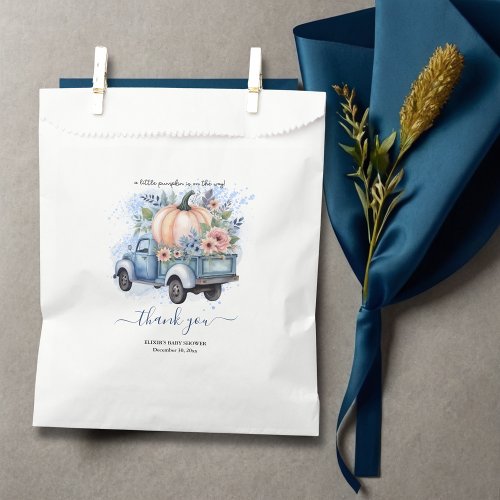 A Little Pumpkin Truck Blue Watercolor Baby Shower Favor Bag