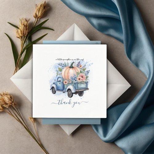 A Little Pumpkin Truck Blue Watercolor Baby Shower Napkins