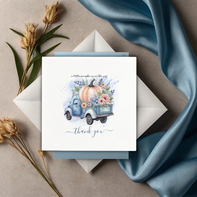 A Little Pumpkin Truck Blue Watercolor Baby Shower Napkins (Creator Uploaded)