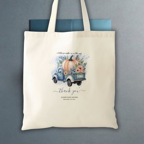 A Little Pumpkin Truck Blue Watercolor Baby Shower Tote Bag