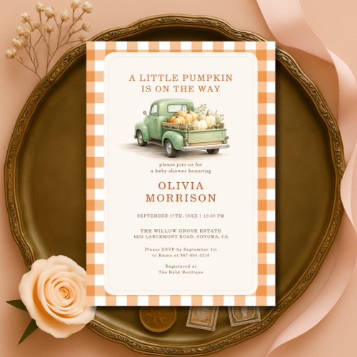 A Little Pumpkin Truck Fall Baby Shower Invitation