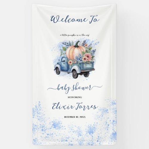 A Little Pumpkin Truck Watercolor Baby Shower Banner