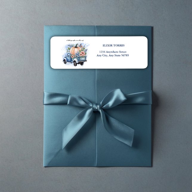 A Little Pumpkin Truck Watercolor Baby Shower Label (Creator Uploaded)