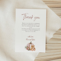 A Little Pumpkin Vintage Floral Pumpkin Teddy Bear Thank You Card