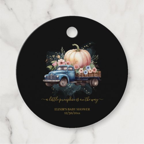 A Little Pumpkin Watercolor Truck Baby Shower Favor Tags