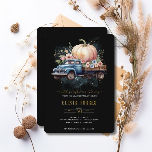 A Little Pumpkin Watercolor Truck Baby Shower Invitation