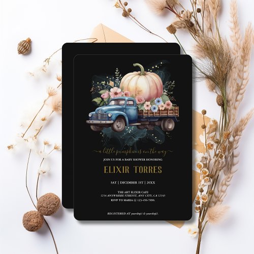 A Little Pumpkin Watercolor Truck Baby Shower Invitation