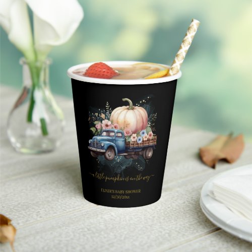 A Little Pumpkin Watercolor Truck Baby Shower Paper Cups