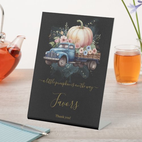 A Little Pumpkin Watercolor Truck Baby Shower Pedestal Sign