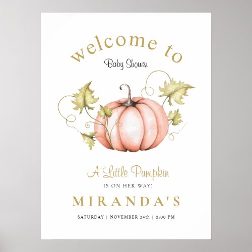 A Little Pumpkin Welcome to Baby Shower Watercolor Poster