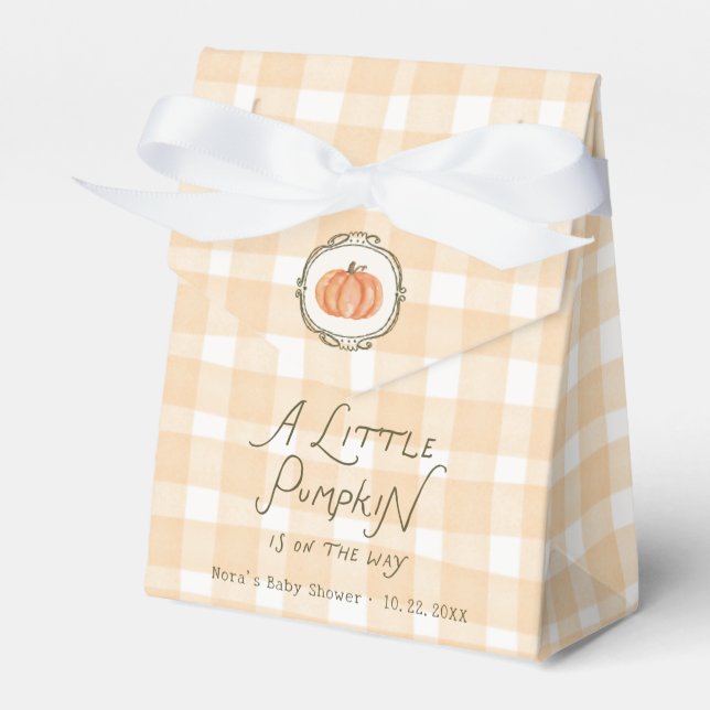 A Little Pumpkin Whimsical Gingham Baby Shower Favor Boxes (Front Side)