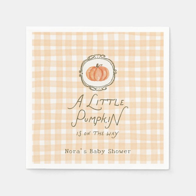 A Little Pumpkin Whimsical Gingham Baby Shower Napkins (Front)