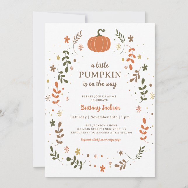 A Little Pumpkin White Fall Baby Shower Invitation (Front)