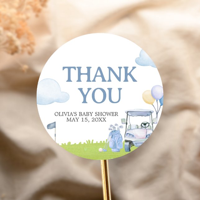 A Little Putter Golf Baby Shower Classic Round Sticker (Golf A Little Putter Baby Shower Sticker)