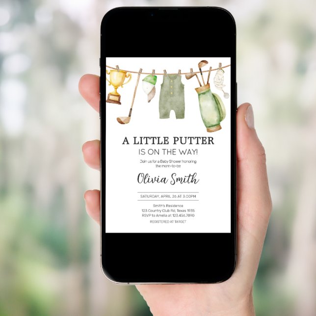 A Little Putter Golf Baby Shower Invitation (Front Digital)