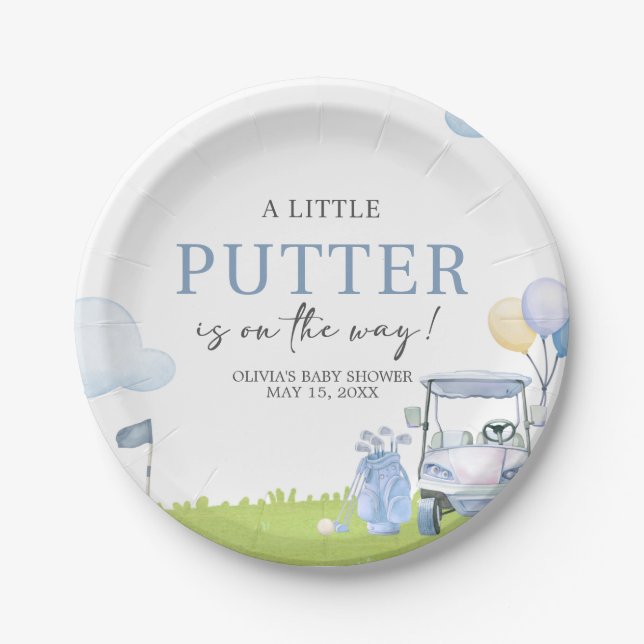 A Little Putter Golf Baby Shower Paper Plates (Front)