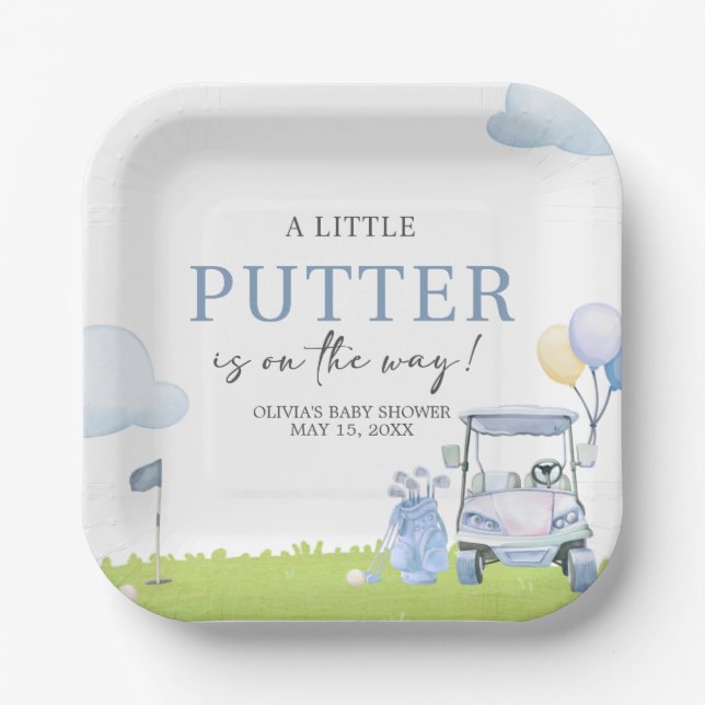 A Little Putter Golf Baby Shower Paper Plates (Front)