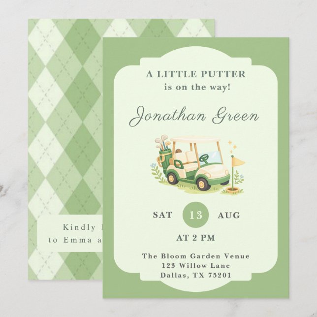 A Little Putter Golf Cart Boy Shower Invitation (Front/Back)