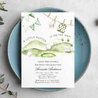 A Little Putter Is On The Way Boy Baby Shower  Invitation