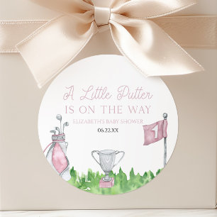 A Little Putter Pink Golf Baby Shower Classic Round Sticker