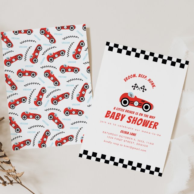 A Little Racer is on the way Race Car Baby Shower Invitation (Creator Uploaded)