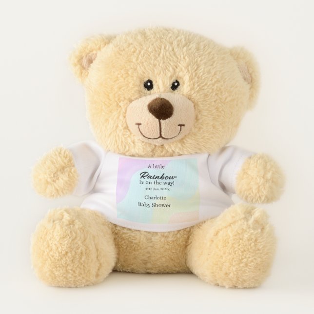 A little rainbow is on its way baby shower name da teddy bear (Front)