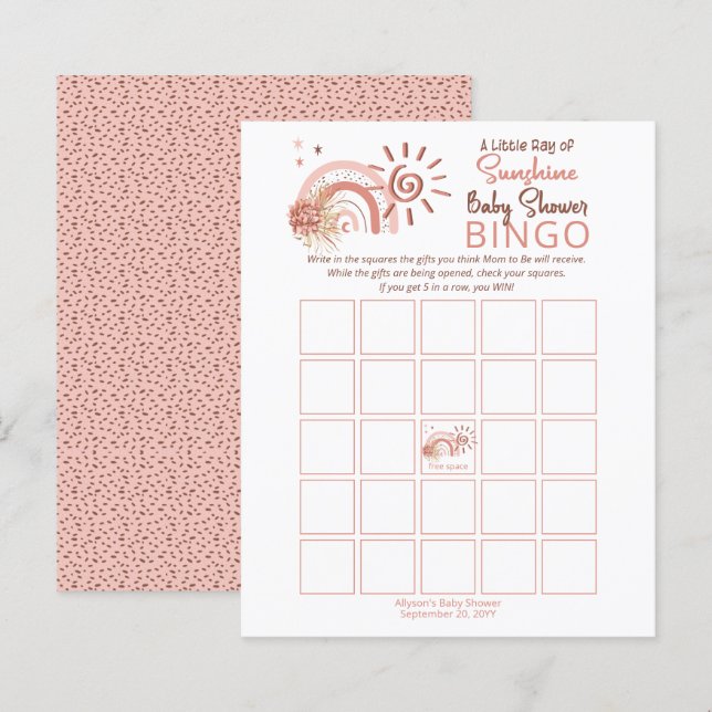 A Little Ray of Sunshine Baby Shower Bingo Game In (Front/Back)